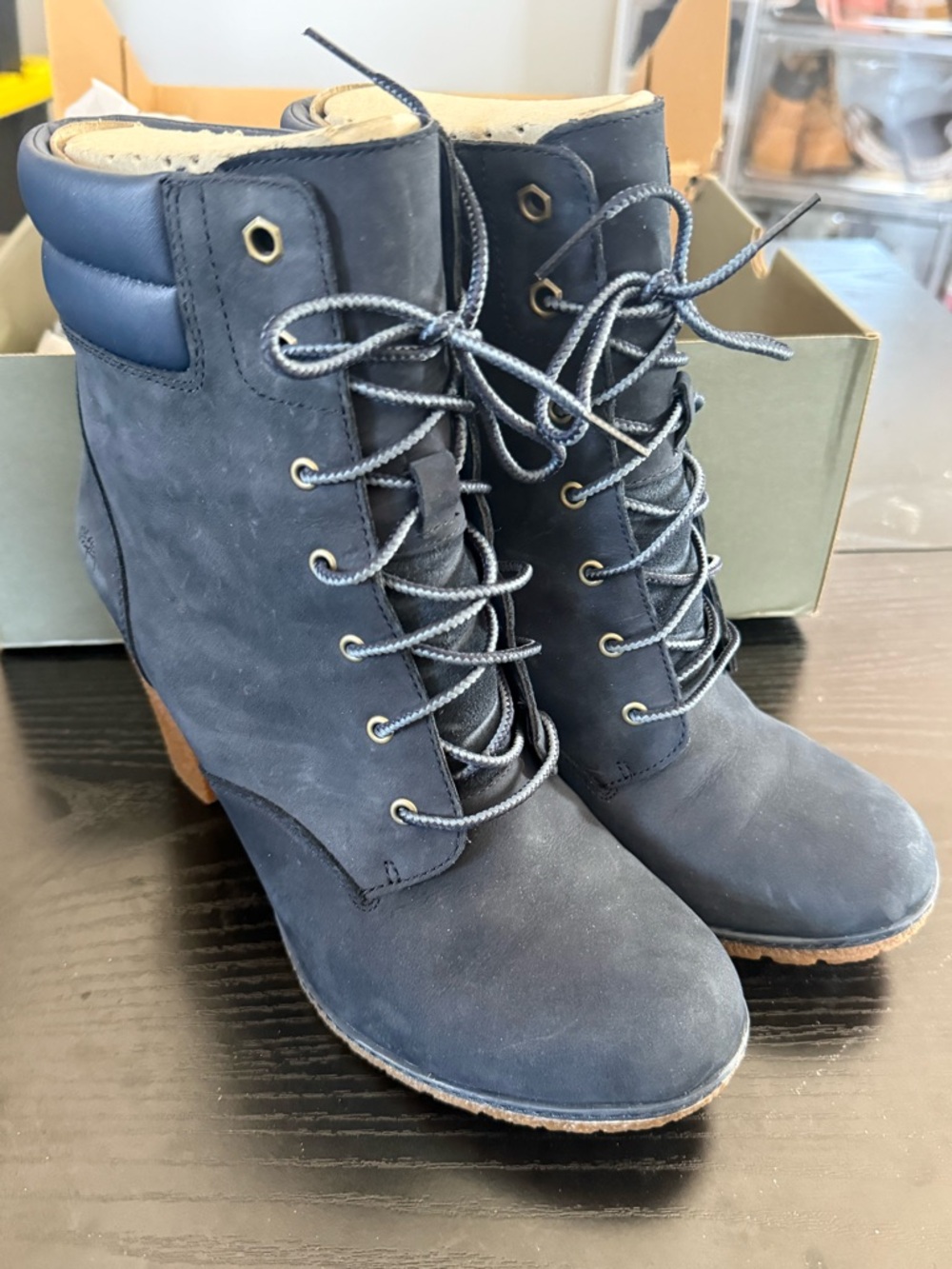 Timberland Navy Lace-Up Heeled Ankle Boots
